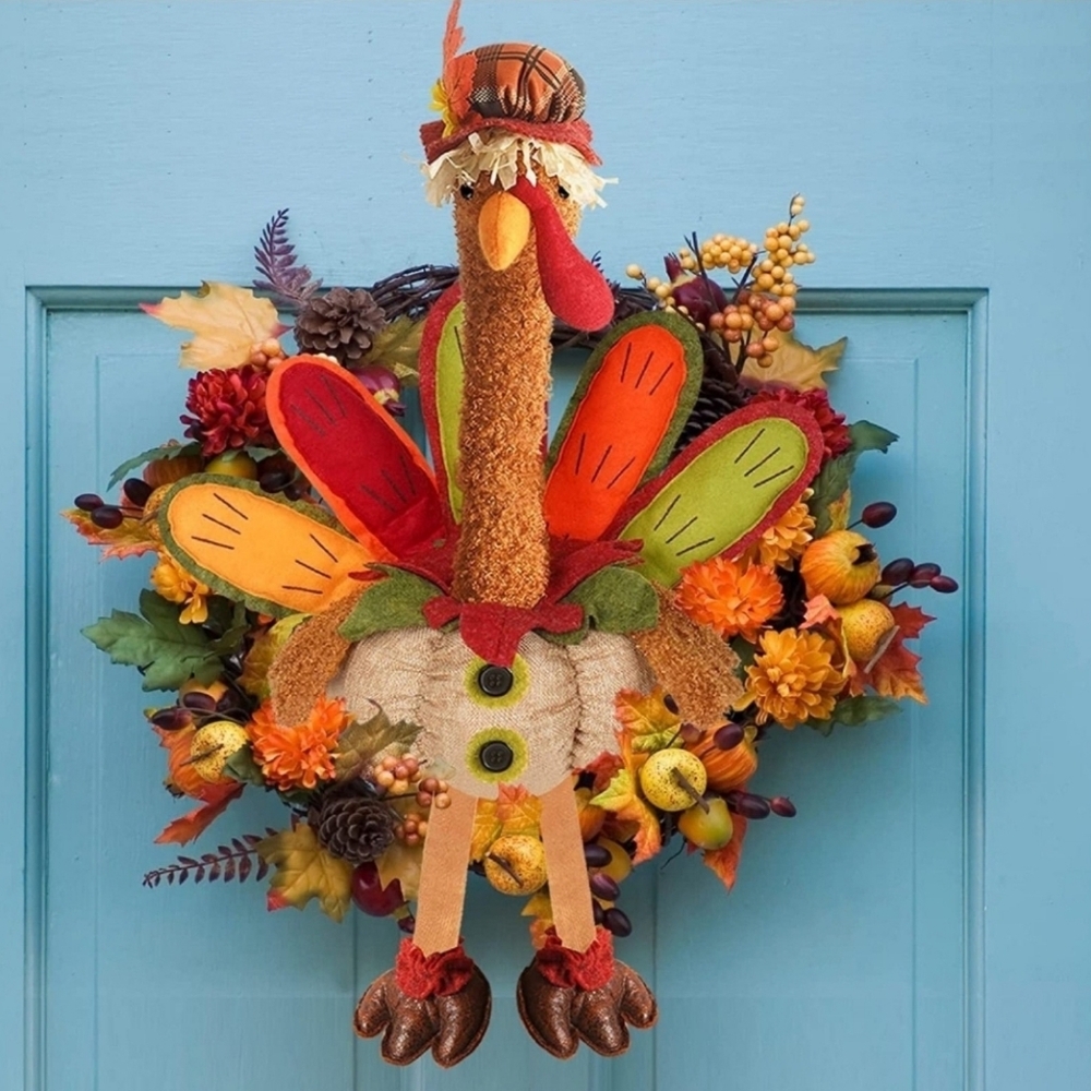Stuffed Turkey Table Decoration, Thanksgiving Sunflower Turkey